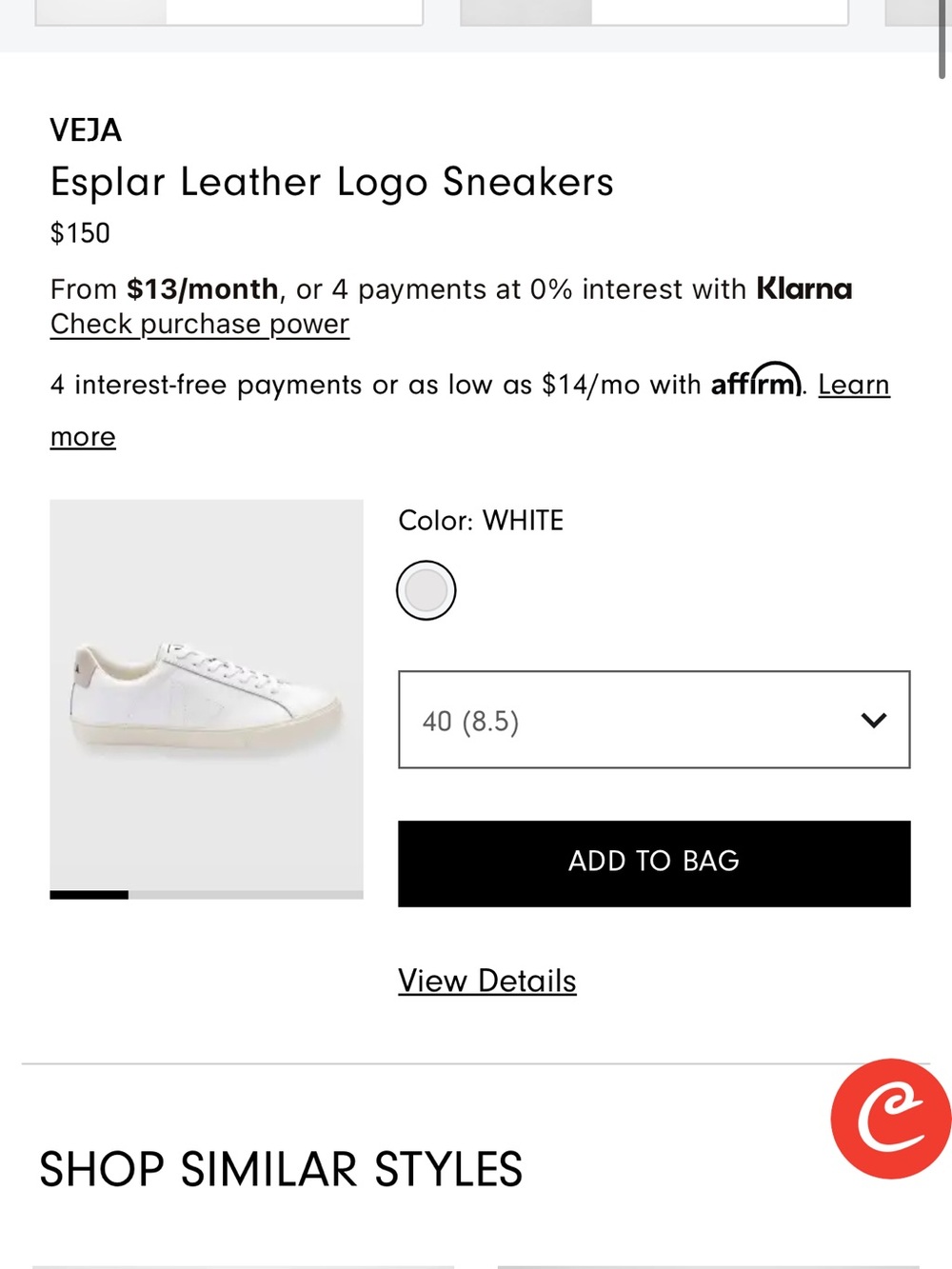 Veja Esplar White Leather Low-Top Sneakers - Picture 4 of 4